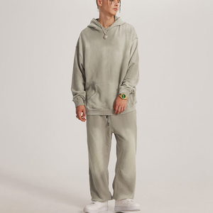 Sweat à capuche lavé à l'acide de style vintage 100% coton de haute qualité pour hommes Logo personnalisé en gros col rond uni pour l'hiver - Product Image 5