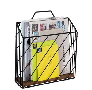 Porte-revues mural en fil métallique noir, organisateur de rangement pour la maison, étagère gain de place pour magazines, livres, classeurs - Product Image 2