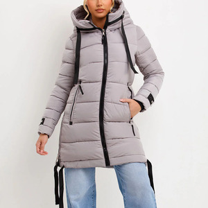 Chaqueta acolchada para mujer Abrigos largos de invierno Cremallera Abrigo holgado de peso ligero con capucha unida por cremallera - Product Image 1