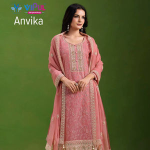 Vipul Anvika Chiffon Crinkle Broderie Travail Salwar Kameez Costumes Catalogue complet disponible au tarif de gros. - Product Image 1