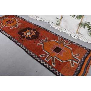 Alfombra Turca Herki de 3.1x10.4 pies, Alfombra de Lana Vintage con Diseño Floral Naranja - Product Image 4