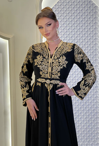 <b>Moroccan</b> Caftan in Black Color with Elegant Gold Embroidery Traditional Muslim Clothing and Accessories - Product Image 3