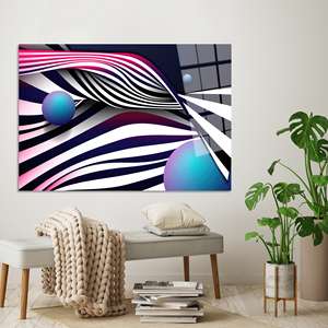 Art mural en verre abstrait moderne, lignes abstraites, noir et blanc, imprimé sur toile, ART EN VERRE TÉMPERÉ - Product Image 1