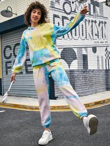 Ensemble de survêtement Tie Dye pour femmes 100% coton pull à capuche et pantalons de survêtement ensemble de salon et de vêtements de sport de haute qualité - Product Image 3