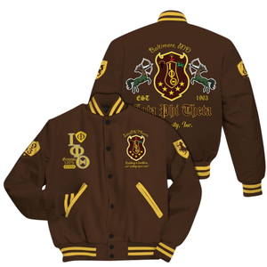 Iota Phi Theta 1963 giacca classica Varsity stile Letterman oro marrone stile vita greco abbigliamento confraternita College capospalla - Product Image 5