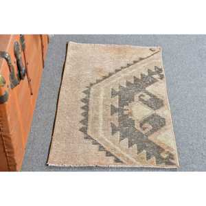 พรมตุรกีวินเทจขนาดเล็ก 1.6x2.6 ฟุต พรมขนสัตว์เปอร์เซียสีเทา - Product Image 1