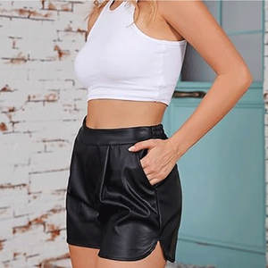 New Arrival <b>Women's</b> Genuine <b>Leather</b> Casual <b>Shorts</b> Breathable Eco-Friendly Windproof Elastic Waist Customizable Fashion Wear - Product Image 3