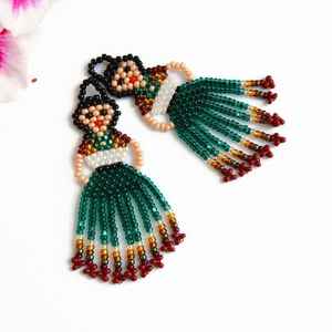 Boucles d'oreilles créoles bohèmes ethniques colorées faites à la main perlées longues avec frange gland goutte pour les anniversaires des femmes - Product Image 6