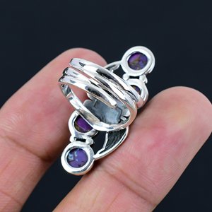 Anello in <span class=keywords><strong>Argento</strong></span> Sterling <span class=keywords><strong>925</strong></span> Fatto a Mano Stile Bohemien con Gemma Naturale Turchese Viola in Rame, Montatura a Castone, Certificato da Terze Parti - Product Image 3