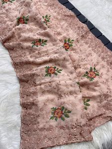 Recién llegado hermoso vestido puro brillante Zari gasa Sari Blusa con bordado y borde cortado Trabajo Mujer moda y proveedor - Product Image 3