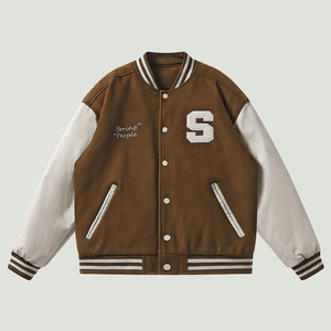 OEM Custom Wool Patch Embroidery Polyester Sleeve Vintage Letterman Windproof Thick Winter Letterman <b>Varsity</b> <b>Bomber</b> <b>Jacket</b> <b>Men</b> - Product Image 1