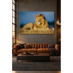 Impression sur toile de Fida : Lion à crinière dorée contre un ciel bleu - Product Image 3
