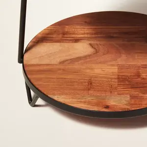 2 Tier Tableware Metal Serving Stand With Wooden Made Compartments Minimalist Size Storage Racks and <b>Shelving</b> <b>Units</b> Supplies - Product Image 3