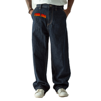 Jeans Anchos de Mezclilla Vintage con Logotipo Personalizado, Estilo Hip Hop, Lavado a la Piedra, para Invierno, Transpirables, Color Azul para Hombre