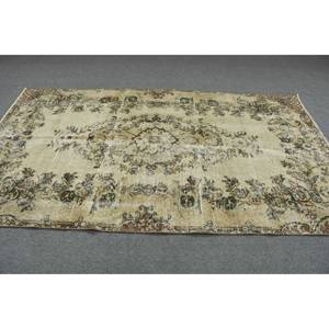 พรมตุรกีโบราณขนสีเบจ-น้ำตาล5x8.9ft แบนสานด้วยลวดลายเย็บปะติดปะต่อกันสำหรับตกแต่งห้องนั่งเล่นหรือใช้ในห้องโถง - Product Image 3