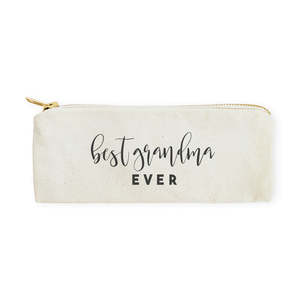 Best Grandma Ever Cotton Canvas Pencil <b>Case</b> Travel Cosmetic Pouch Portable <b>Makeup</b> Organizer Bag with Letter Pattern 'Grandma' - Product Image 1