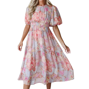 Robe rose à imprimé floral pour femmes élégantes, design fluide et élégant, idéale pour les soirées en club, disponible à un prix de gros abordable. - Product Image 1
