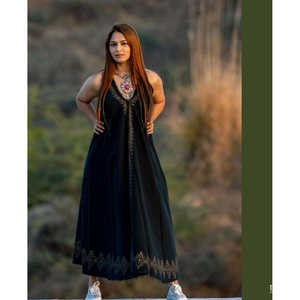 Vestido Maxi Talla Única, Tejido a Mano, Negro, con Tirantes Finos, Estilo Elegante y Dulce para Cenas, Clubes y Eventos Diurnos, Servicio OEM/ODM Disponible - Product Image 1