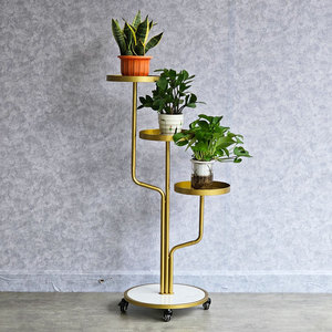 KTB68148 Iron <b>Frame</b> Mobile Decorative <b>Plant</b> Stand 55x39x109cm with Stone Base Tables Product Category - Product Image 2