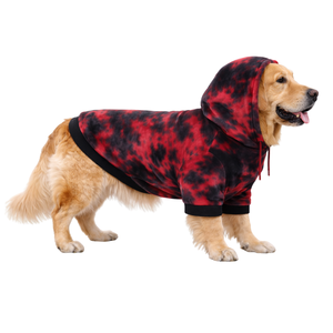 Velvet <b>Dog</b> Hoodie Red Black Tie <b>Dye</b> Soft Plush Pet Sweatshirt With Hood Cozy Warm Pullover Winter Wear For Medium Large <b>Dogs</b> - Product Image 3