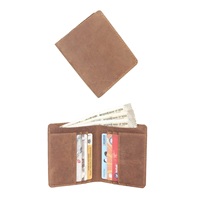 Dompet Lipat Tipis Pria Kulit Asli dengan Tempat Kartu Model Pendek, Penutup Terbuka, Cocok untuk Hadiah Perusahaan/Bisnis, Lapisan Nilon
