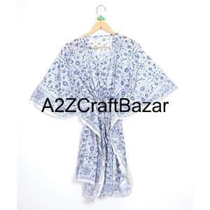 Washable 100 % Pure Cotton V-neck Midi Quilted <b>Jacket</b> Kaftan Tassel Bohemian Floral Print <b>Short</b> <b>Sleeve</b> - Product Image 2