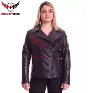 Chaqueta de cuero genuino negro para mujer, estilo motero, con cremallera asimétrica, cuello solapa, piel de oveja, bolsillos con cremallera, corte ajustado, prendas de abrigo personalizadas, novedad - Product Image 6