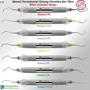 Toptan renkli yüzükler diş hekimliği aletleri ile diş Periodontal Gracey Curettes paslanmaz çelik 7 parça Set