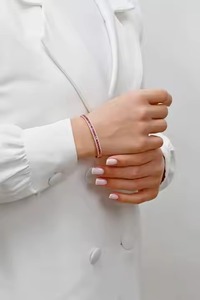 สร้อยข้อมือเพชรกลมสำหรับงานแต่งงานงานหมั้นสร้อยข้อมือไพลินสีชมพูทอง14K สร้อยข้อมือครบรอบของขวัญสำหรับผู้หญิง - Product Image 2