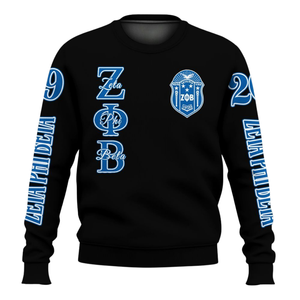 Zeta Phi เสื้อสเวตเตอร์คอกลมด้านหน้าปักลายสีฟ้าสำหรับผู้หญิง1920ตัวอักษรกรีกผ้า100% สวมหัว - Product Image 1