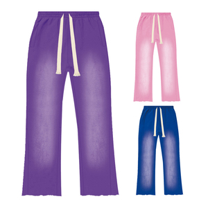 Venta al por mayor de pantalones de chándal acampanados con lavado ácido con logotipo personalizado, ropa de calle para hombre, pantalones de Jogger de color sólido de algodón de alta calidad, pantalones para hombre - Product Image 2