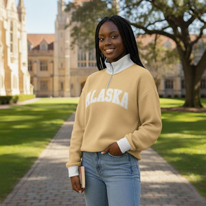 Custom 3D Embroidery Discharge Sorority Sweatshirt Men Oversized Pure Cotton <b>Mock</b> <b>Neck</b> Eco-Friendly Breathable Half Zip College - Product Image 6