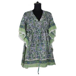 เดรสแม็กซี่แขนกุดพิมพ์ลายบล็อกสำหรับผู้หญิงเดรสแม็กซี่ผ้าฝ้ายอินเดียชุดเดรสแม็กซี่ KFCS038ฤดูร้อนชุดเดรสออร์แกนิก100% - Product Image 1