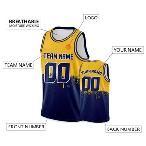 Maillot de basket-ball personnalisé jaune marine uniforme de sport personnalisé imprimé nom de l'équipe numéro Logo jeunes hommes femmes 2026 - Product Image 4
