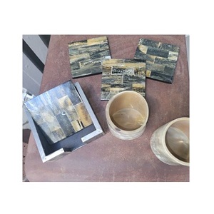 Handmade Classic Style Buffalo Horn Drink <b>Coasters</b> <b>Set</b> <b>With</b> Wooden <b>Holder</b> Rustic & Durable for Wine Beer Coffee & Tea - Product Image 1