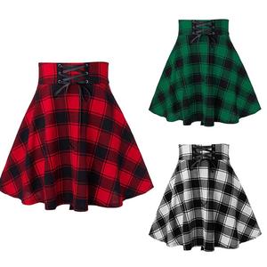 Jupe courte à carreaux pour femmes Mini jupe A Line Jupes élastiques à nouer Jupes blanches à carreaux rouges en laine plissée Tartan Kilt - Product Image 6