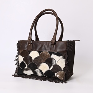 Sac fourre-tout personnalisable pour femmes élégant Western Weekender Design peau de vache Patch doux haute poignées en cuir recyclé Durable - Product Image 3