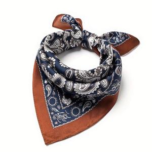 Customized Logo Floral Print Women's <b>Square</b> <b>Scarf</b> Bandana Neckwear Accessories Silk Cotton Chiffon handmade - Product Image 5