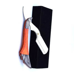 Maquinilla de afeitar recta con mango de madera naranja y negro - Product Image 5