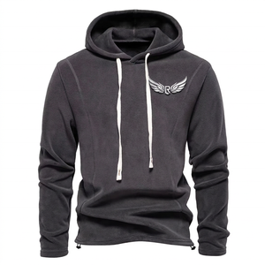 Sudadera con Capucha Negra Sólida para Hombre, Corte Regular, Manga Larga, Algodón French Terry, Ropa Casual de Otoño - Product Image 2
