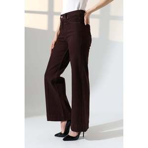 XLove Jeans - Jeans de mezclilla de cintura alta y pierna ancha para mujer, pantalones de mezclilla marrones de corte Milano hasta el tobillo con cierre de botón y cremallera - Product Image 6