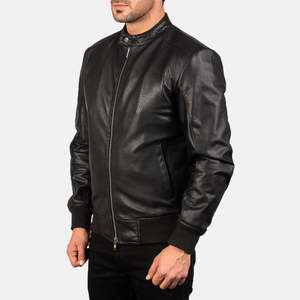 เสื้อแจ็คเก็ตบอมเบอร์หนังแท้สไตล์วินเทจสำหรับผู้ชาย GLOBAL LEATHER คุณภาพสูง สีดำ ปักลาย ฮู้ดผ้าเดนิมทอ ทรงหลวม ไซส์ 6XL - Product Image 2