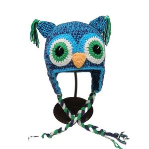 Bonnet en crochet fait main en coton 100% motif hibou bleu, idéal pour enfants et adultes, Noël, Halloween - Vente en gros - Product Image 1