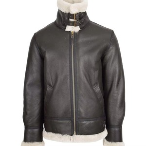 Black Flying Pilot Shearling <b>Leather</b> Bomber <b>Jacket</b> <b>Winter</b> <b>Jacket</b> Shearling Collar Zip Up Outerwear OEM Manufacturer in Pakistan - Product Image 3
