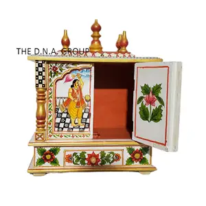 Indian Handmade Wooden Hand-painted Pooja Mandir for Living Room Traditional Puja Ghar in Unique Design Decorative Temple