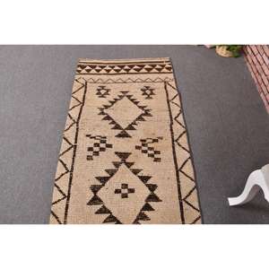 Alfombra Turca Vintage, Alfombra de Pasillo de 2.8x11.3 pies, Alfombra de Lana Marrón con Puntos Blancos - Product Image 4
