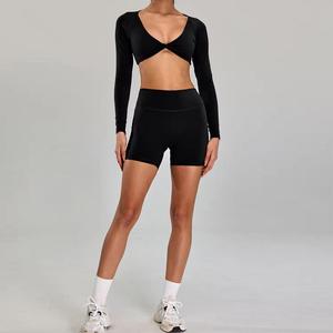 Ensemble de sport 2 pièces taille haute pour femme, soutien-gorge de yoga à compression ultra doux sans manches avec cordon de serrage, polyester/nylon - Product Image 5