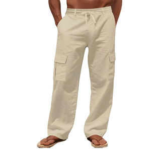 Pantalon cargo léger 100% coton de haute qualité pour hommes, long et décontracté, tactique d'extérieur avec taille moyenne élastique - Product Image 1