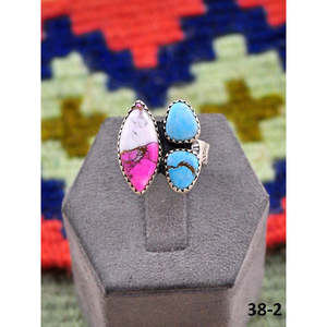 Southwest Style <b>Adjustable</b> Cotton Candy Mohave & Sterling Silver <b>Ring</b> Turquoise Inlay with Bezel Setting for Gift - Product Image 1
