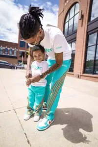 Street Wear Pantalon en éponge française surdimensionné Sun Faded Lavage Pantalon de survêtement à rayures latérales à jambes larges - Product Image 3